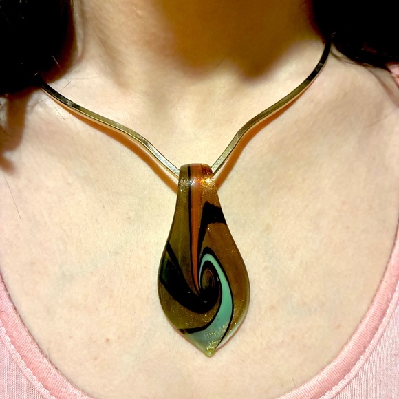 Glass Pendant Necklace w Choker&Chain - Picture 2 of 5